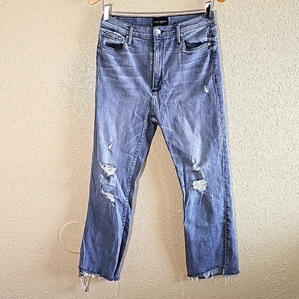 Black Orchid High-Rise Cropped Staright Liquify Jeans.